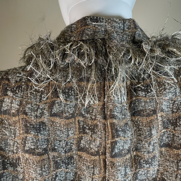 JULIANA COLLEZIONE Wool Mohair Blend TEXTURED Gold Fringe JACKET BLAZER Sz 2 - Picture 8 of 16